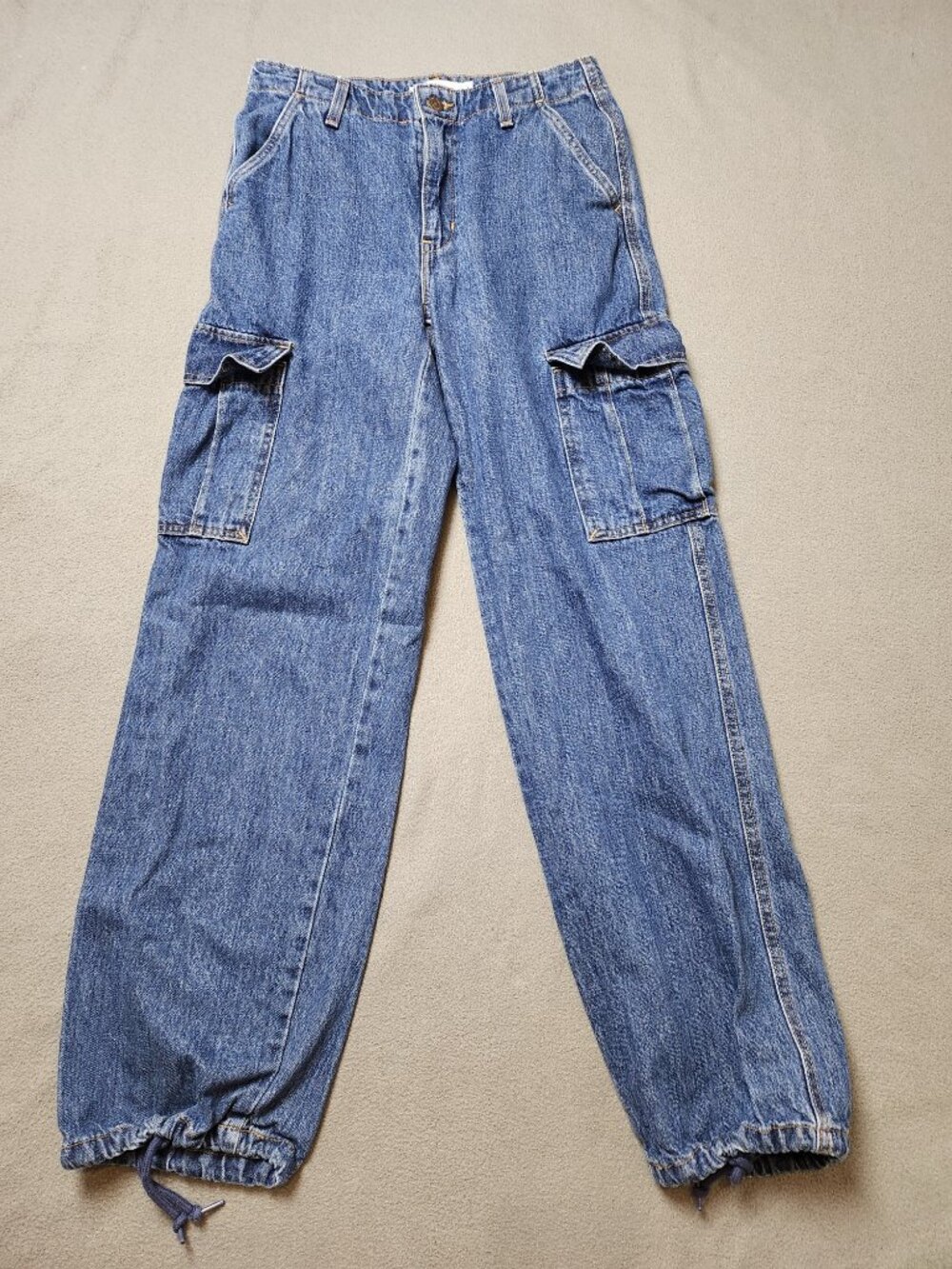 Levi's '94 Baggy Cargo Jeans Women's Sz 26 Medium Wash Drawstring Hem